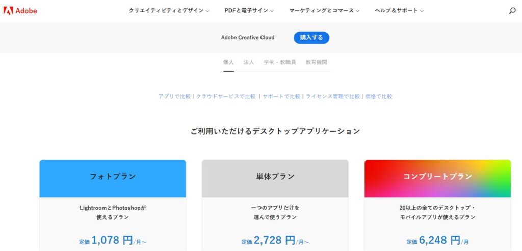 Adobeの価格プラン