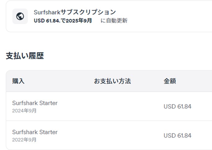 Surfsharkのサブスク更新