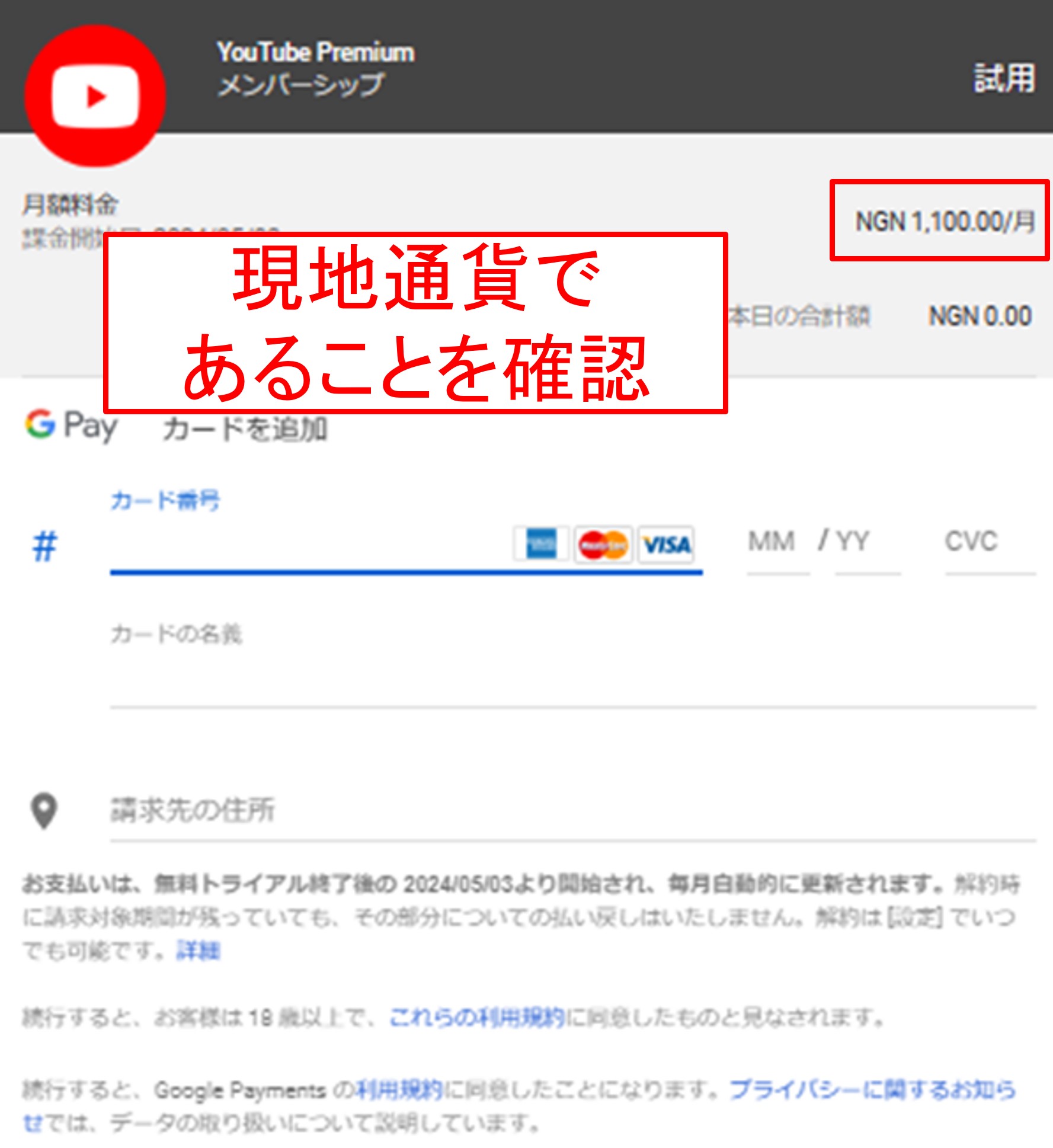 ナイジェリアYouTube Premiumへの申し込み